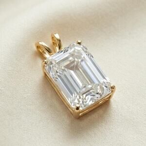 10K Solid Gold Emerald Cut Cubic Zirconia Solitaire Pendant Charm